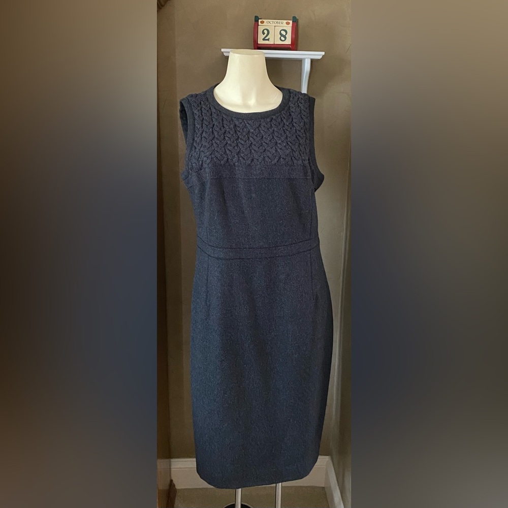 Magaschoni Collection Women Sleeveless Cable Knit Insert Midi Dress Gray Wool